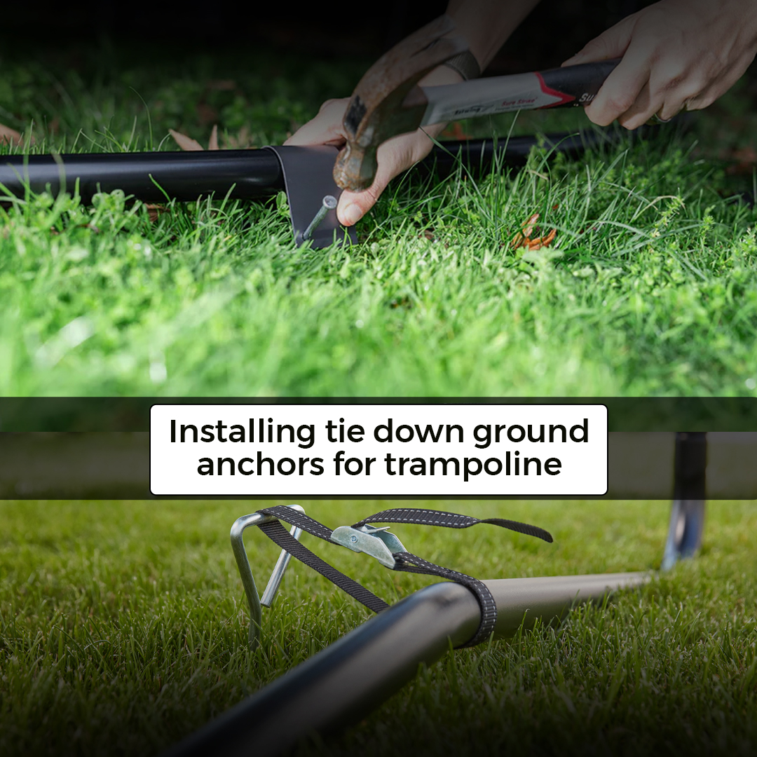 Trampoline Spring Tool and Tie Down Ground Anchors for Safety