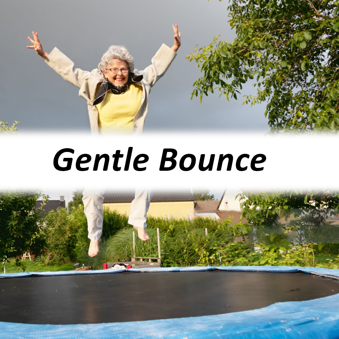 Old women jumping on Round Trampoline - Above Ground Trampoline - supertramp.co.uk