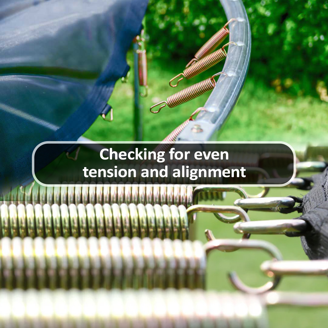 Inspecting trampoline spring tension and alignment