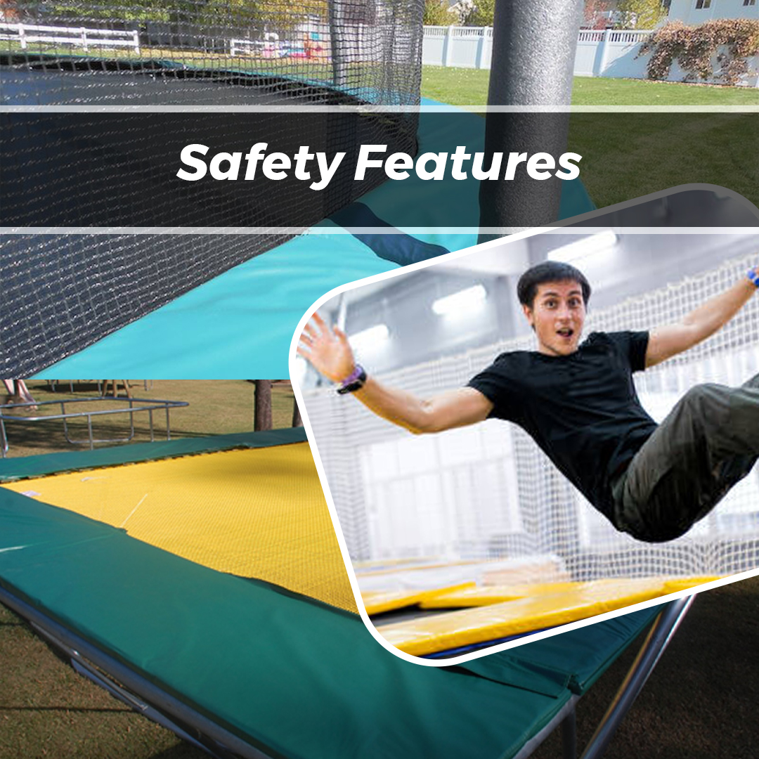 Multiple Images - Boy Falling on Trampoline & Yellow Colour Trampoline with Green Colour Pad - Super Tramp Trampolines