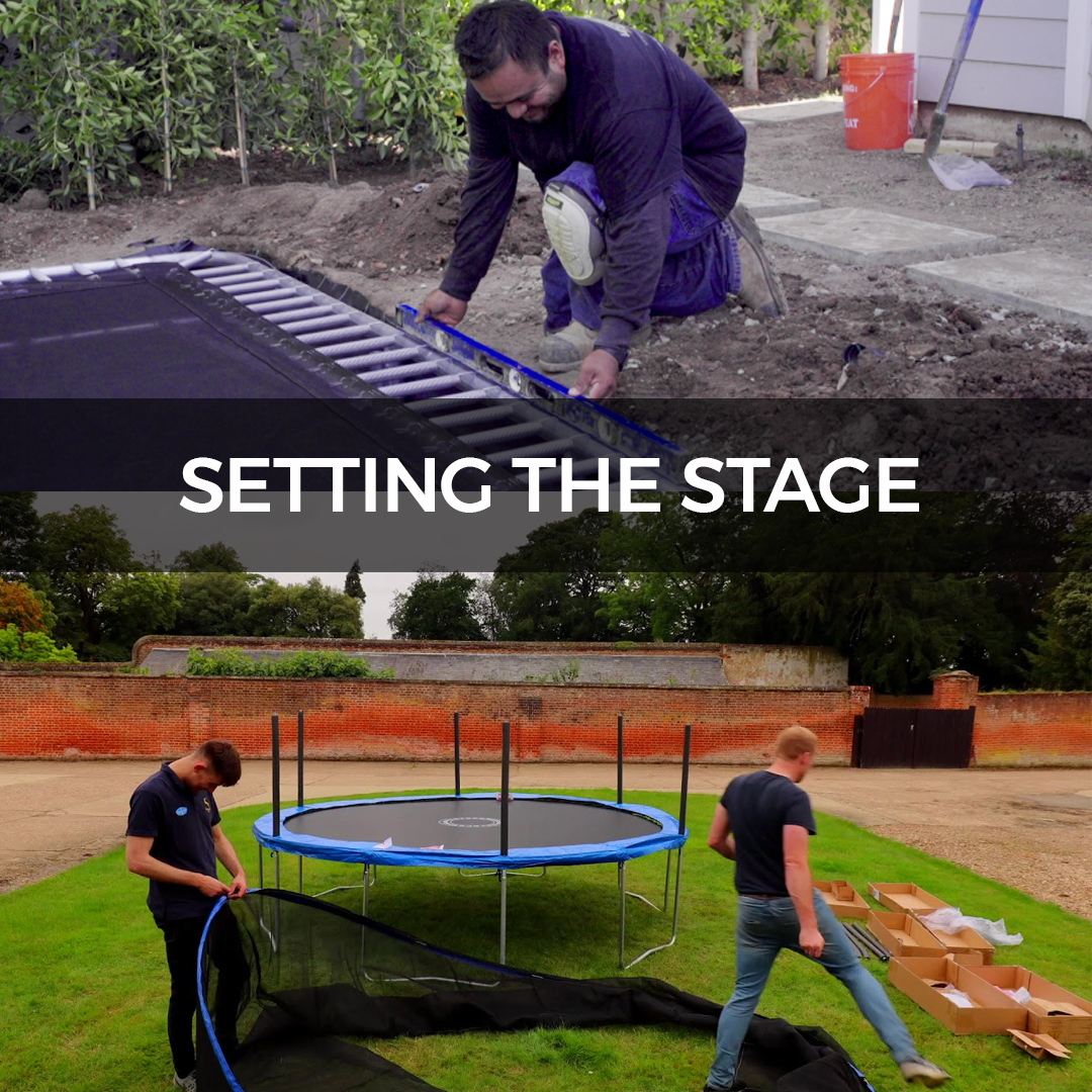 Man Setting the In Ground Rectangle Trampoline - Super Tramp Trampolines