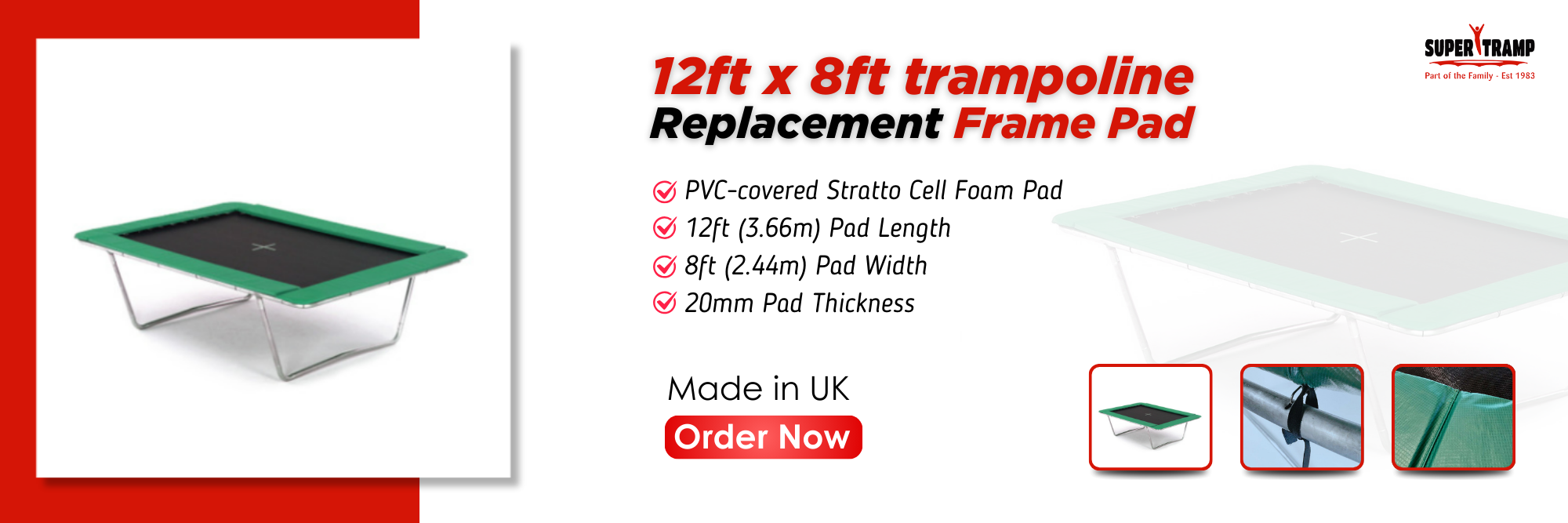 Replacement Frame pad to fit 12ft x 8ft trampoline - supertramp.co.uk