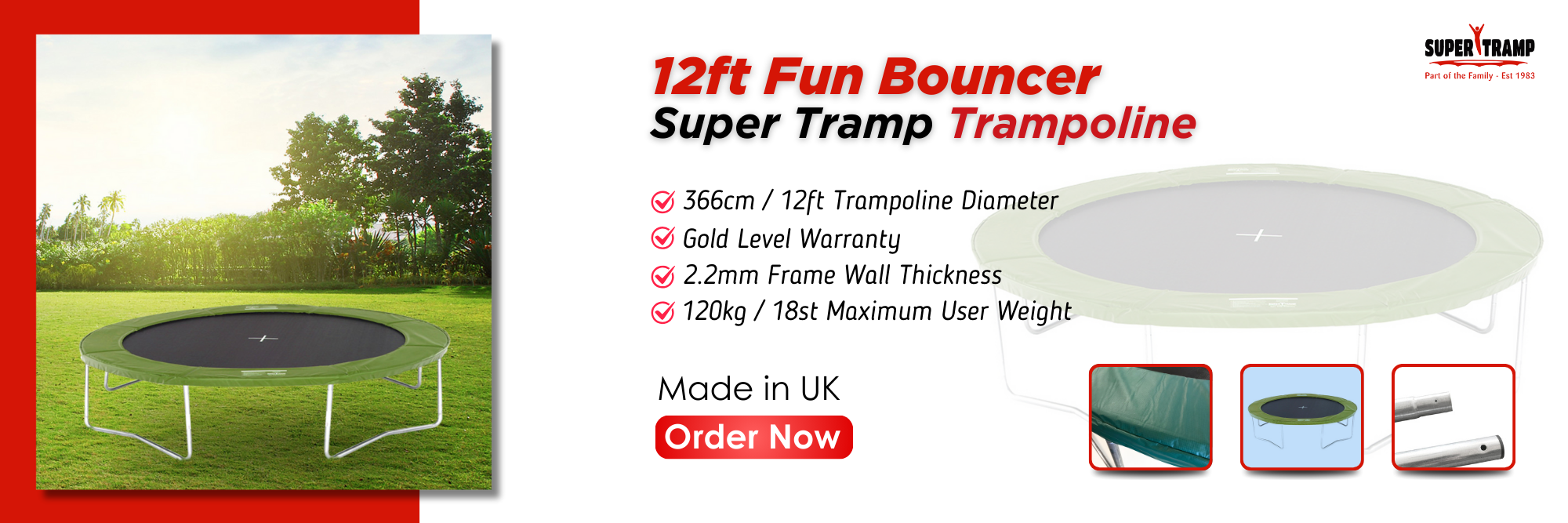 Fun Bouncer 12ft Trampoline - supertramp.co.uk