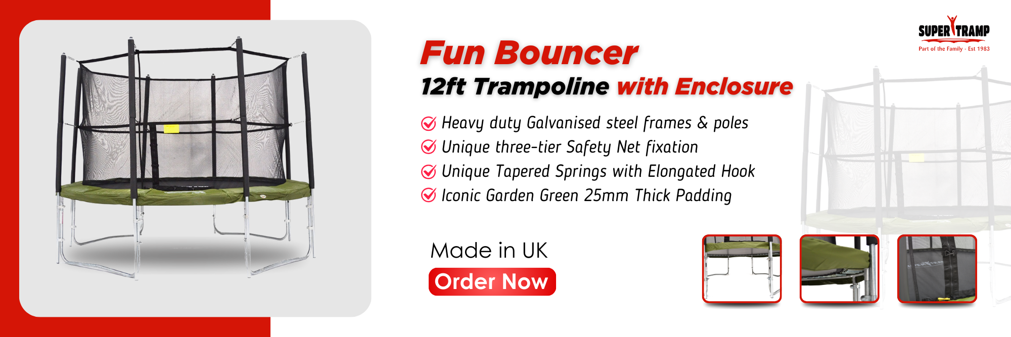Fun Bouncer 12ft Trampoline with Enclosure - supertramp.co.uk