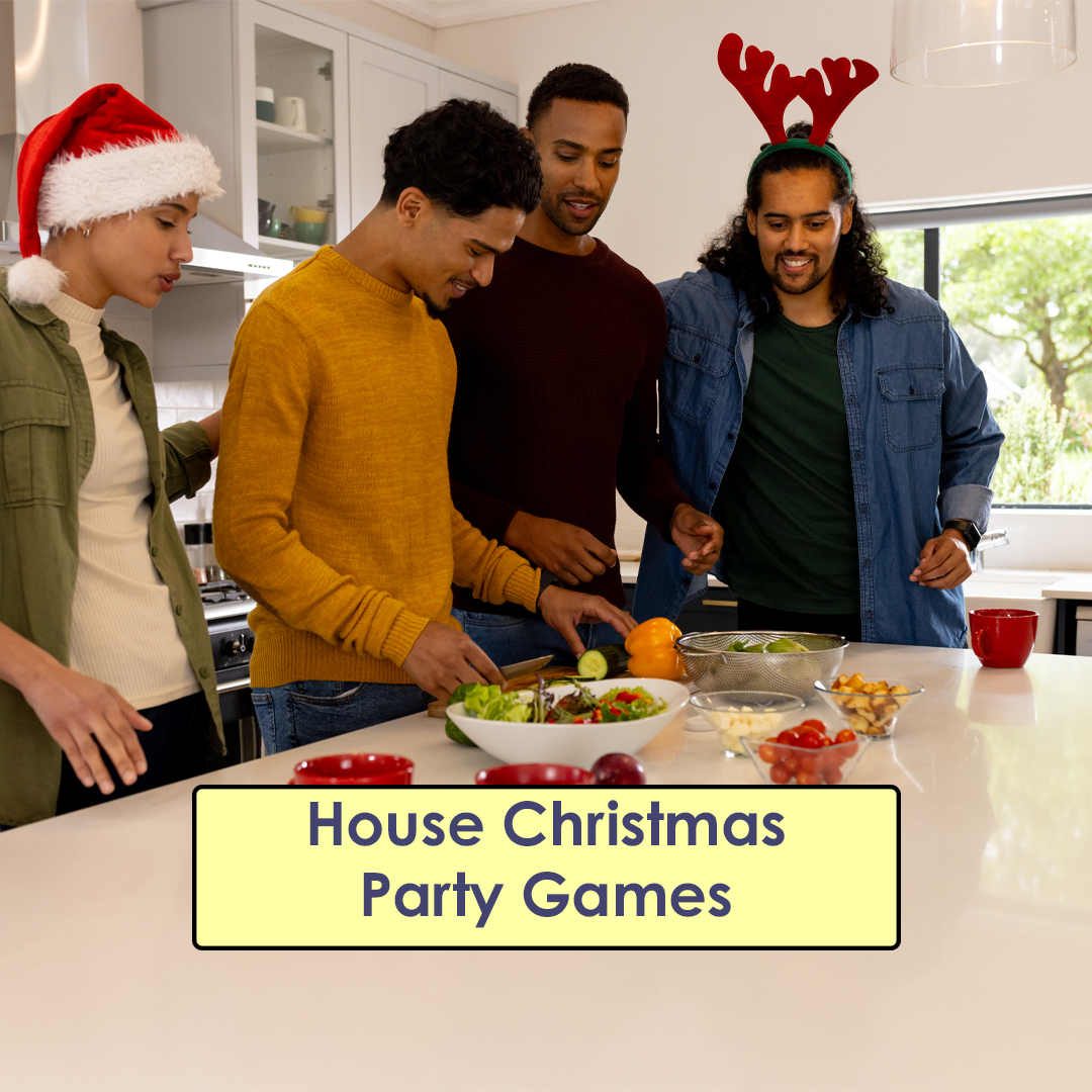 Friends Enjoying Christmas Party at Home - 5 House Christmas Party Games - supertramp.co.uk